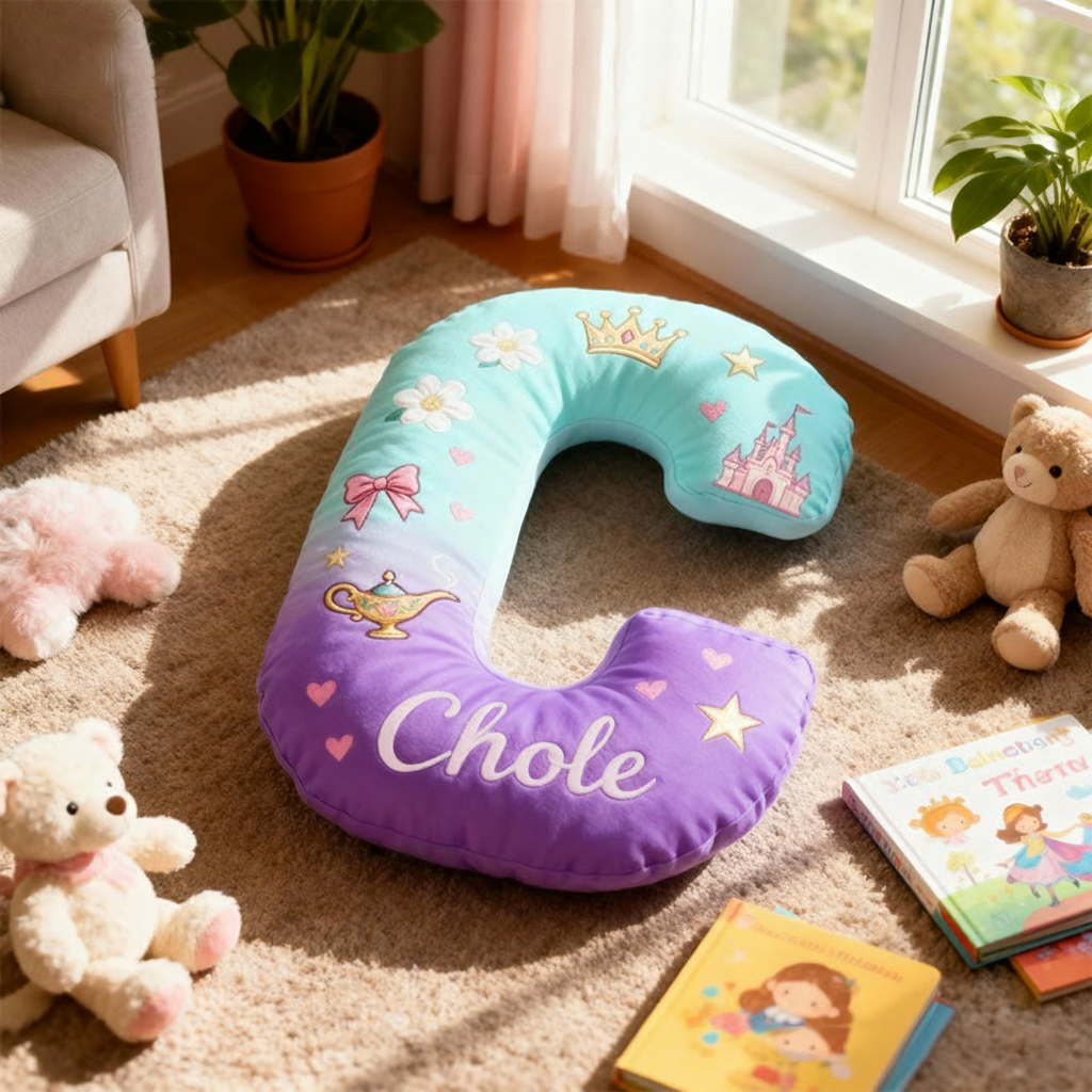 Personalized Graphic 3D Print Cartoon Little Wish Tale Alphabet Shaped Pillow for Cartoon Lovers Initial Pillow Christmas Gift for Kids