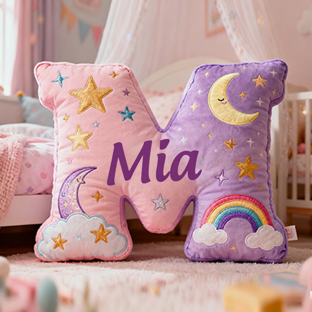 Personalized Colorful 26 Letters Cute Magical Dreams Graphic 3D Print Throw Pillow Cute Magic Beautiful Letter Custom Pillow Gift for Kids