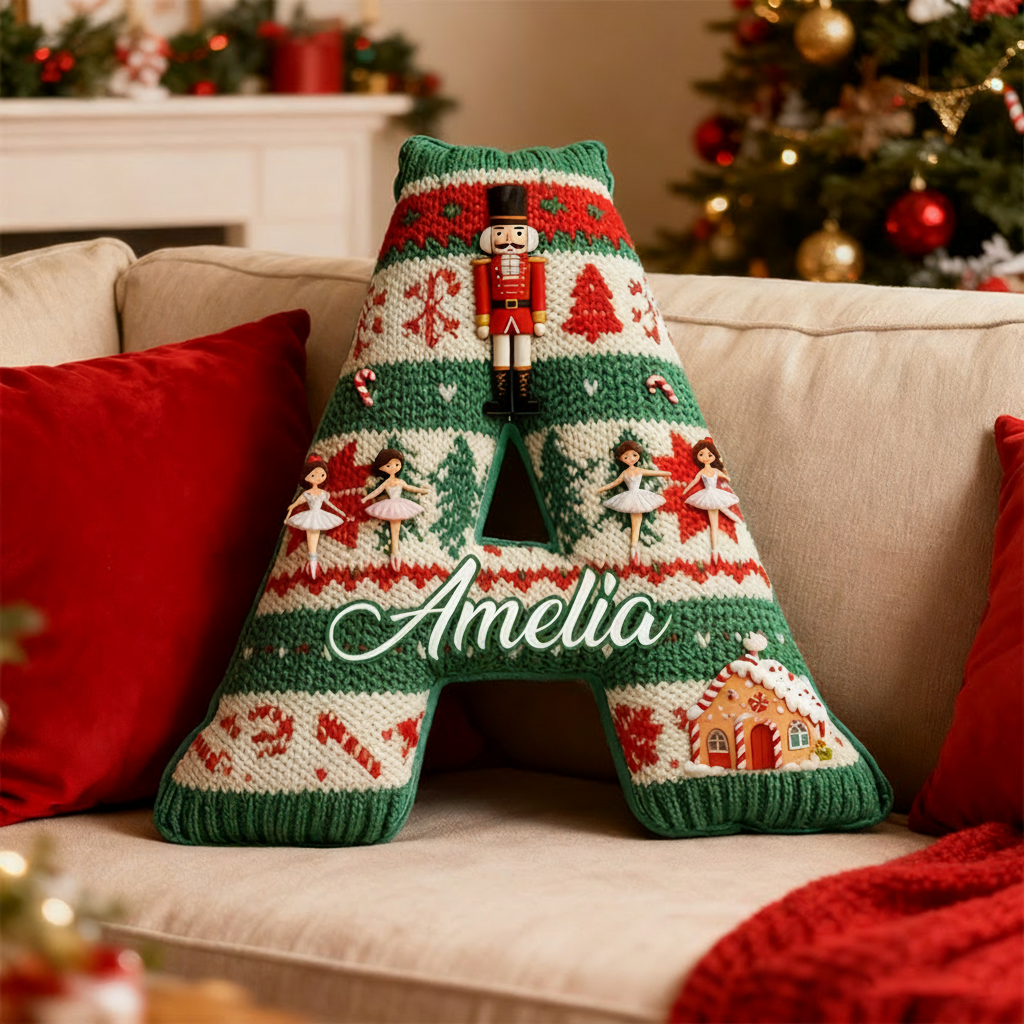 Personalized Graphic 3D Print Nutcracker Ballet Warmth Alphabet Shaped Pillow for Dance Lovers Initial Pillow Christmas Gift for Kids
