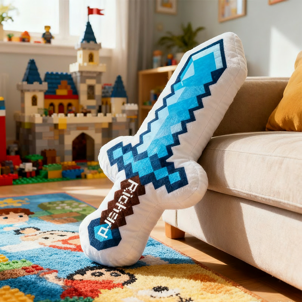 Personalized Pixel Sword Shaped Pillow for Game Lovers Plush Pillow Christmas Gift for Kids