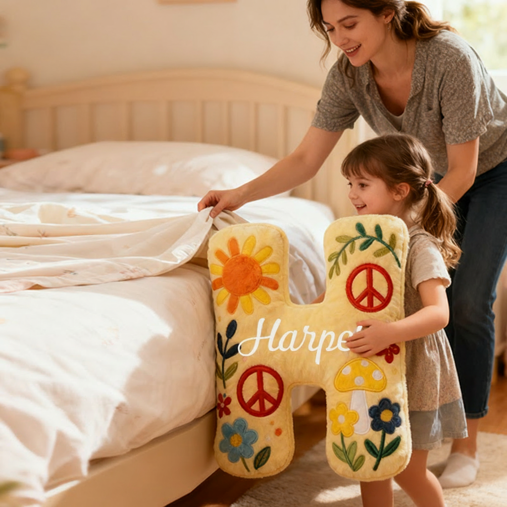 Personalized Colorful 26 Letters Cute Graphic 3D Print Pillow Beautiful Hippie Letter Custom Hippie Pillow for Kids