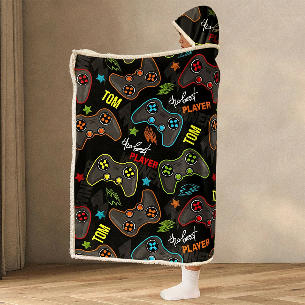 Personalized The Best Player Wearable Blanket Hoodie with Name Game Lover Gift for Friends Birthday Gift