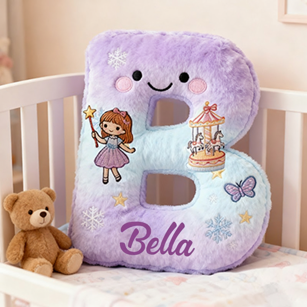 Personalized Whimsical Letter Christmas Gift Pillow and Magical Embroidery Graphic 3D Print Pillow for Kids