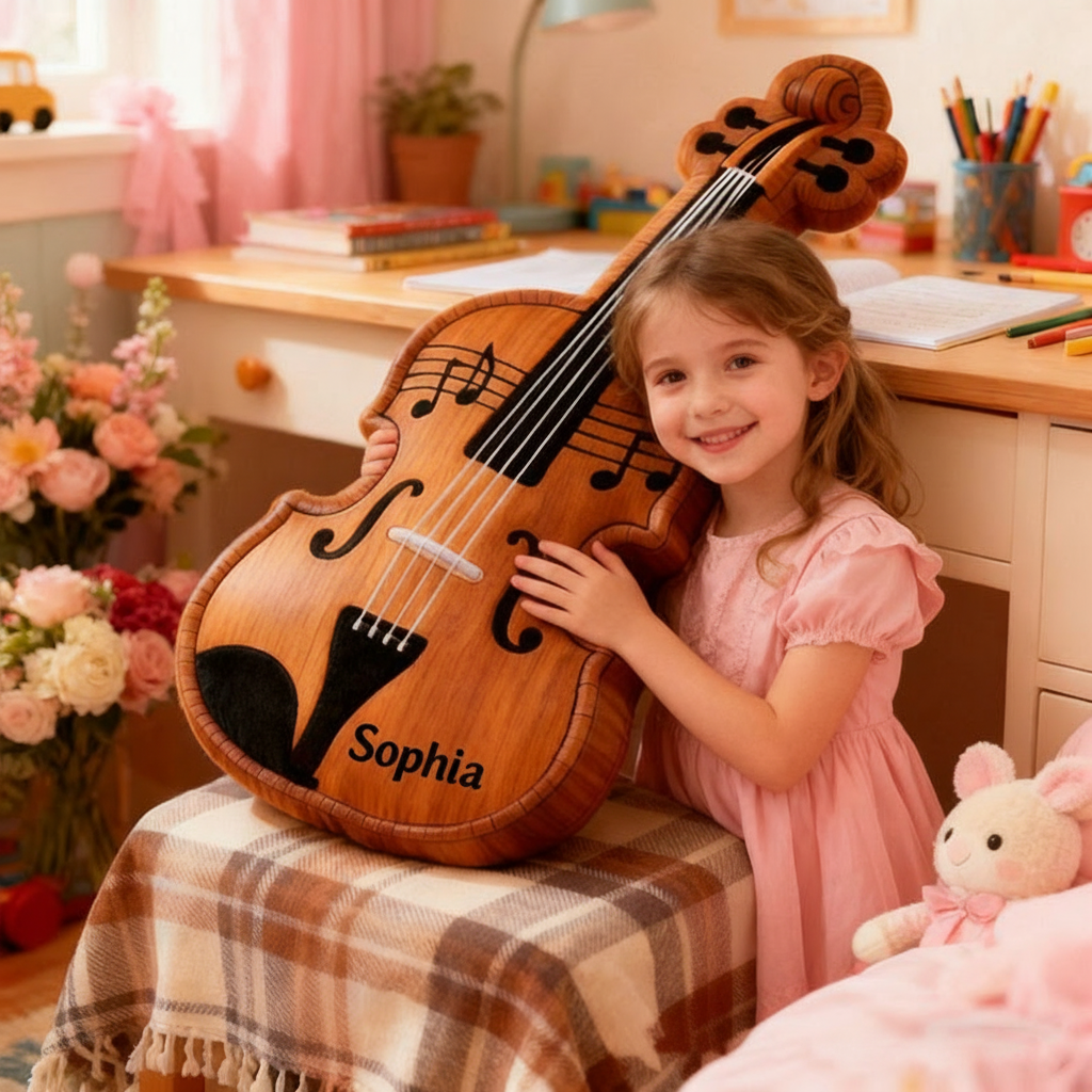 Personalized Graphic 3D Print Violin Pillow With Your Own Name Soft Stuffed Toy for Kids Music Lovers Unique Decorative Cushion for Room and Music Room