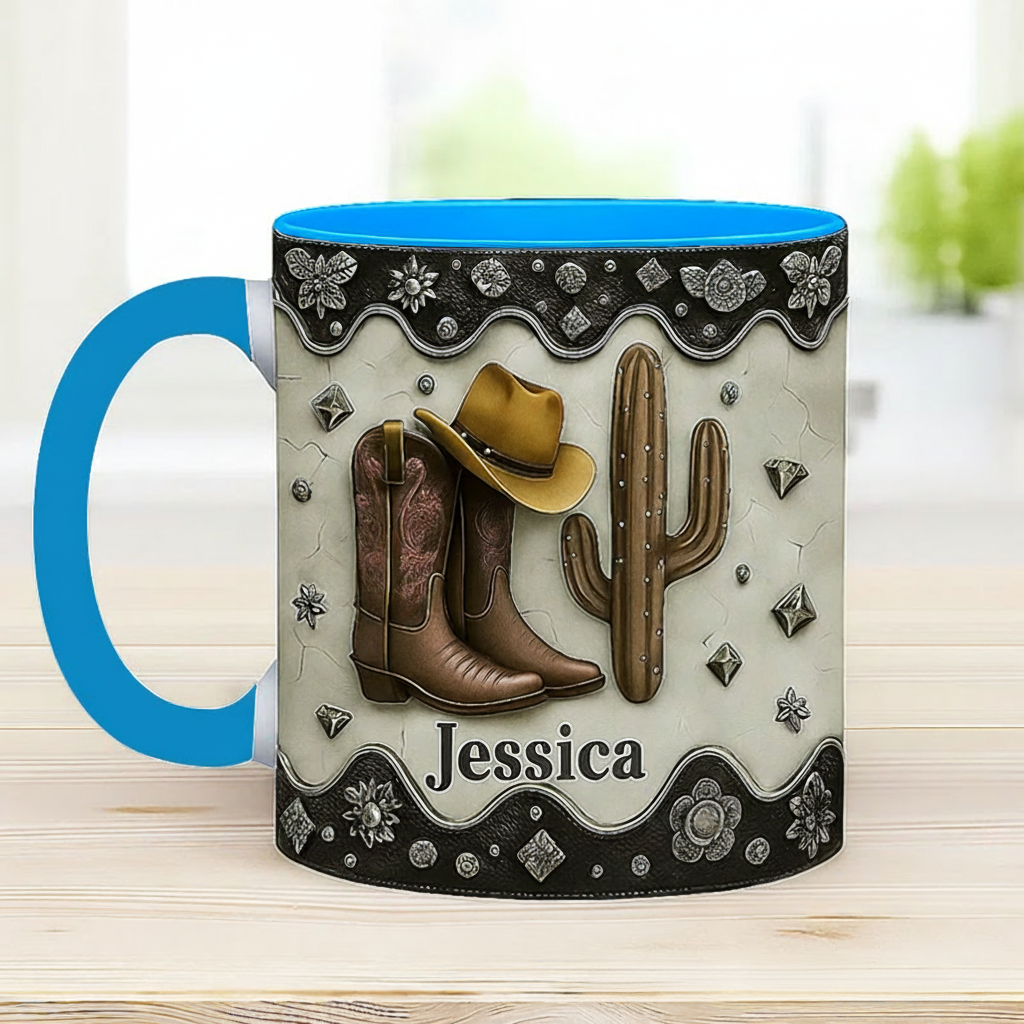 Personalized Name Cowboy Accent Mug Custom Cowboy Boots Gift for Music Lover