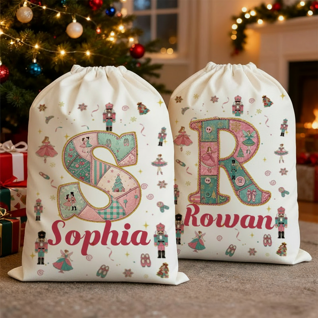 Personalized Nutcracker Ballet Monogram Christmas Sack for Dance Lovers Santa Sack Christmas Gift Bag for Kids
