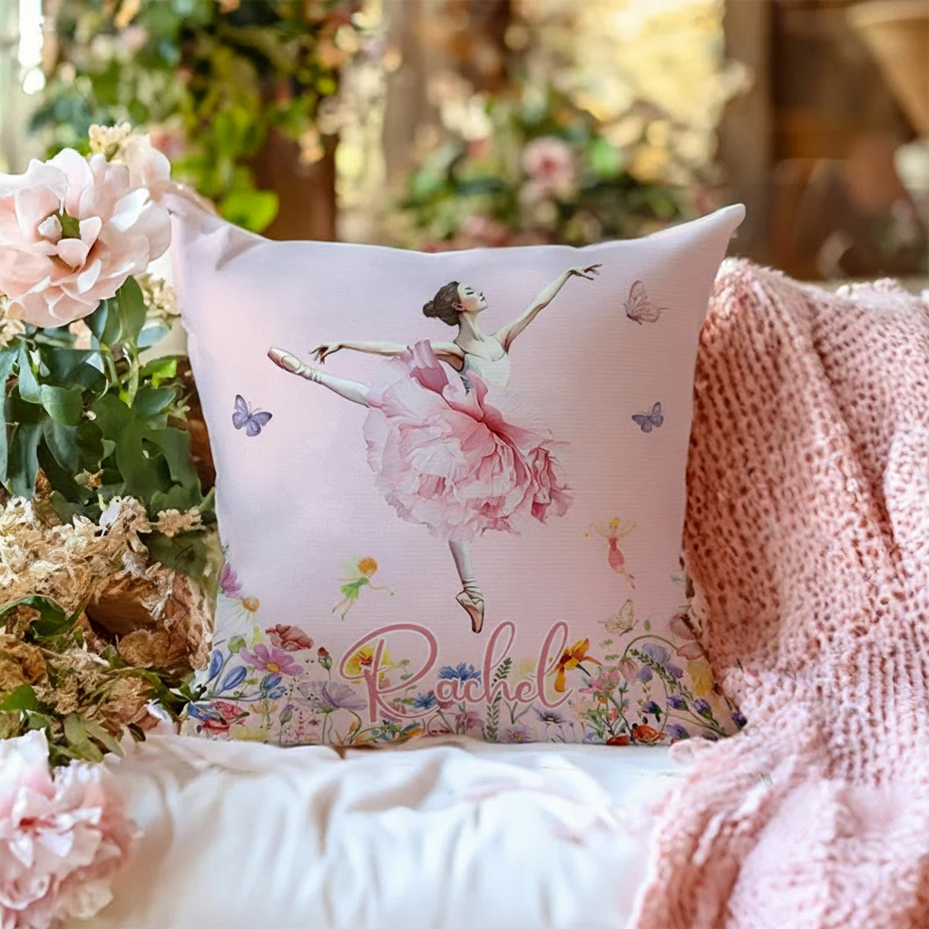 Personalized Birth Flower Butterfly Ballet Girl Throw Pillow Home Decor Birthday Gift for Girls Women Dancers