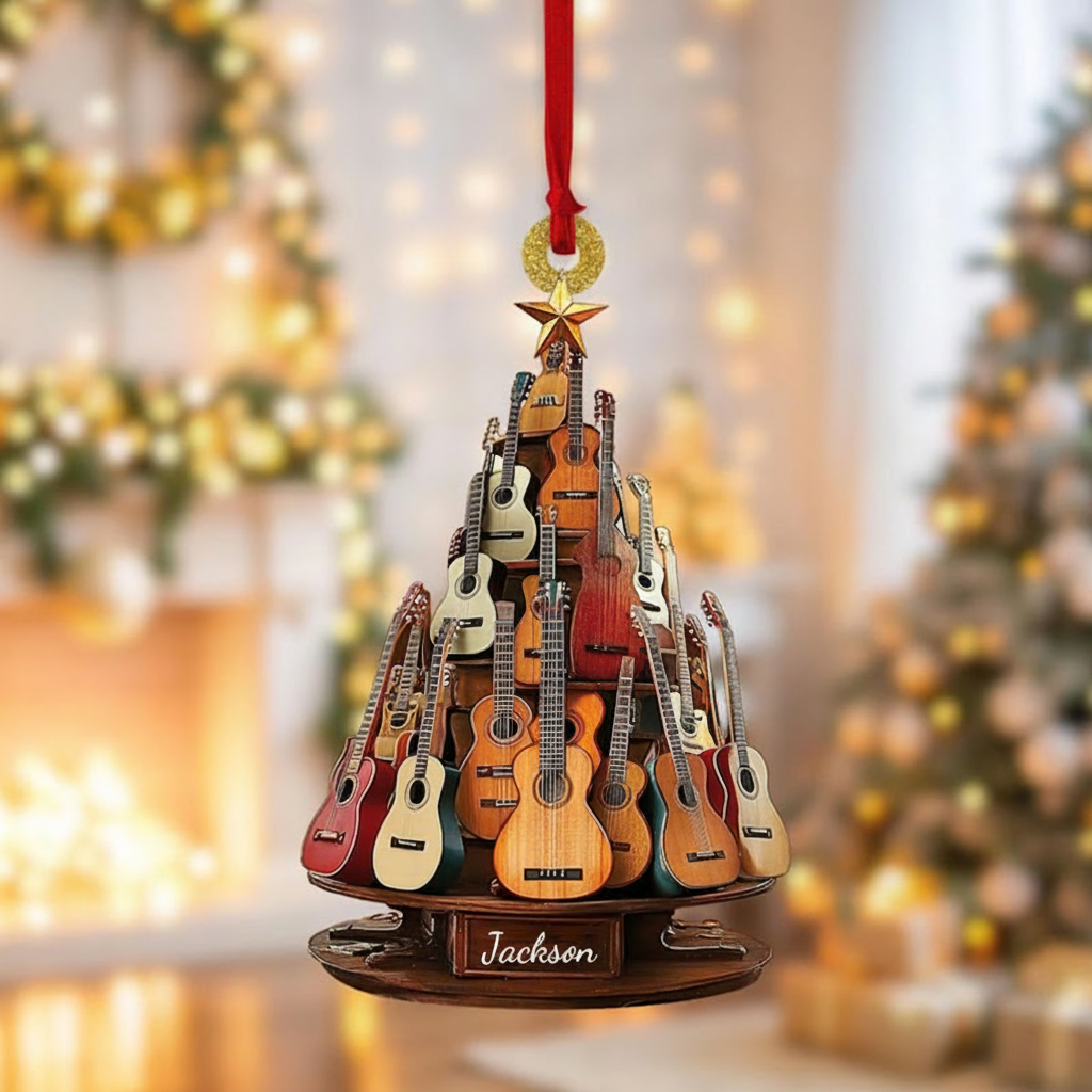 Personalized Classic Guitar 2D Flat Ornament and Guitar Christmas Ornament and Guitar Xmas Decor and Christmas Gift for Music Lovers