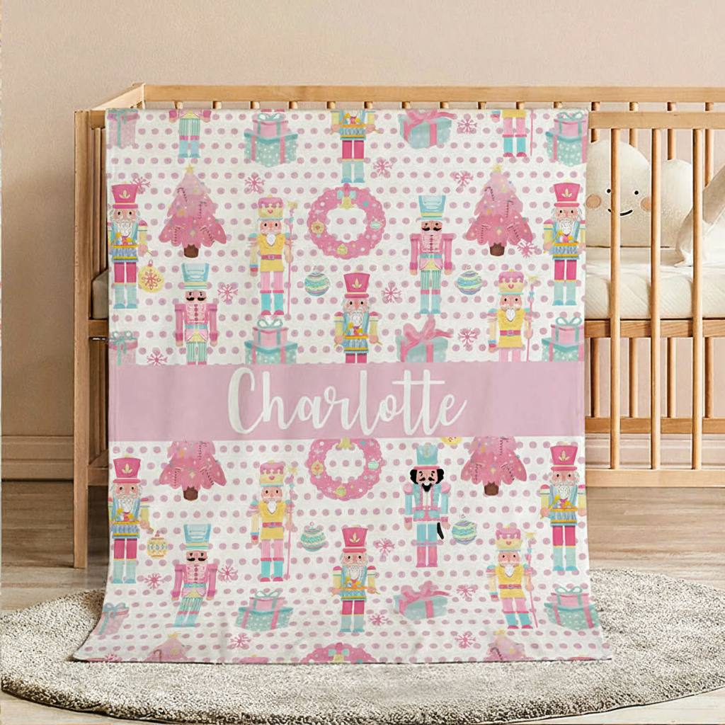 Personalized Cute Christmas Nutcracker Soft Throw Blanket with Name Home Decor Birthday Christmas Gift for Kid Girl