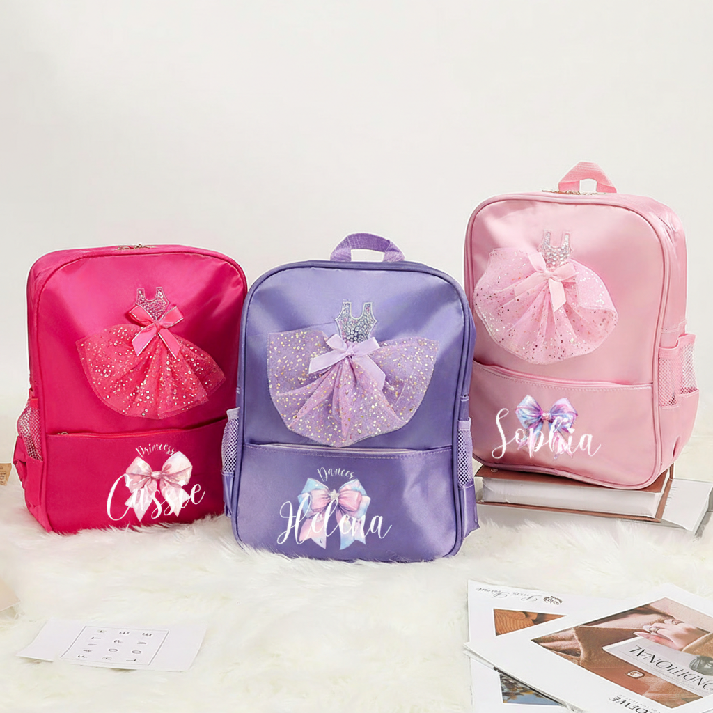 Personalized Watercolor Bow Tie Dance Bag for Girls Name Backpack Pink Ballet Dance Bag Gymnastic Cheer Girls Christmas Gifts Back To School Gift