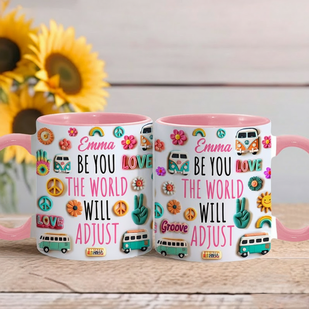 Personalized Name Hippie Accent Mug Be You the World Adjust Gift Hippie Lover Gifts Colorful Hippie Coffee Mug Bohemian Coffee Mug