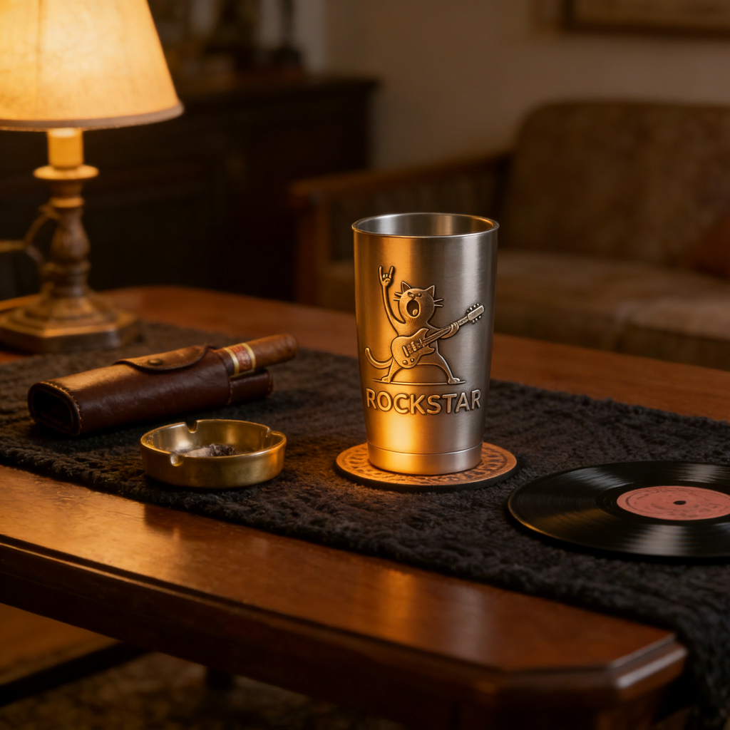 Personalized Rock Cat Stainless Steel Tumbler Custom Name Gift for Guitarists Band Members Music Lovers for Performances Birthdays Holiday Parties