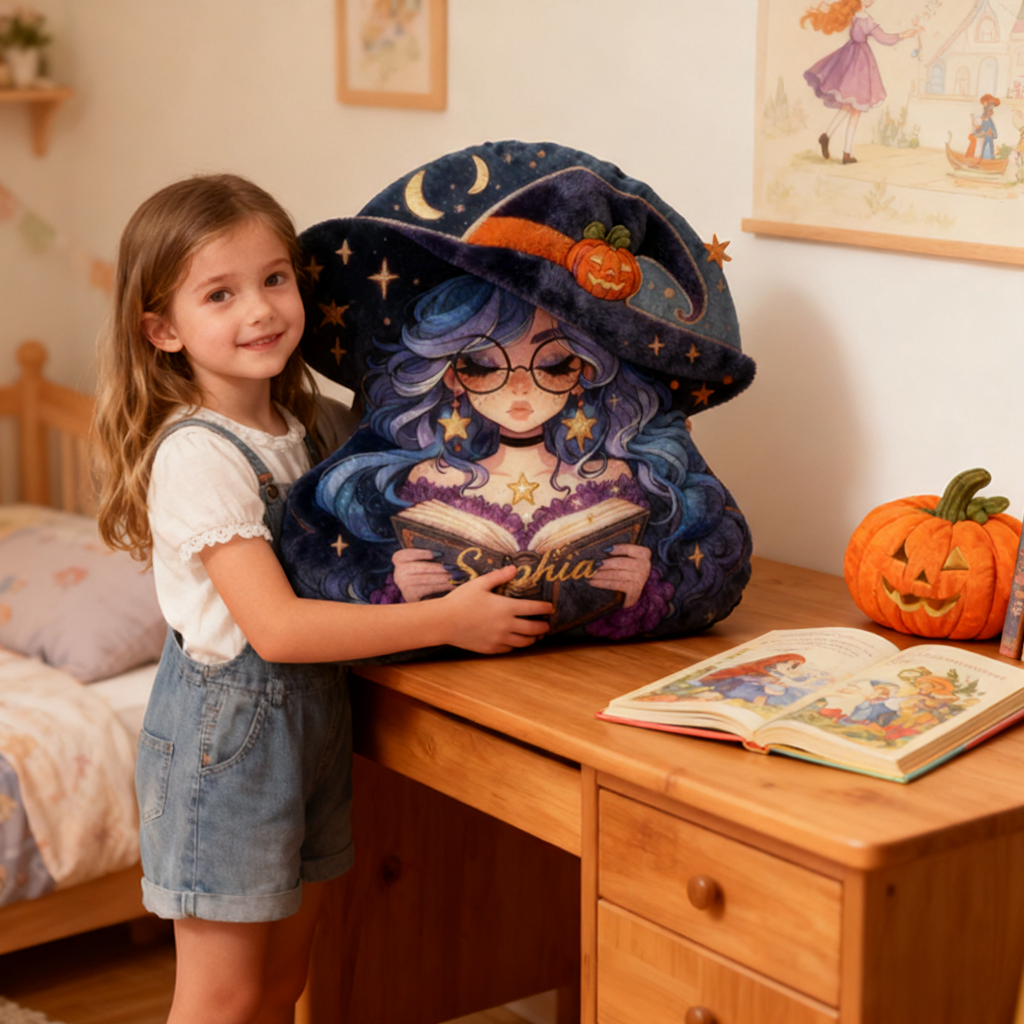 Personalized Witch Pillow Custom Name Halloween Aesthetic and Cozy Halloween Charm Graphic 3D Print Pillow 