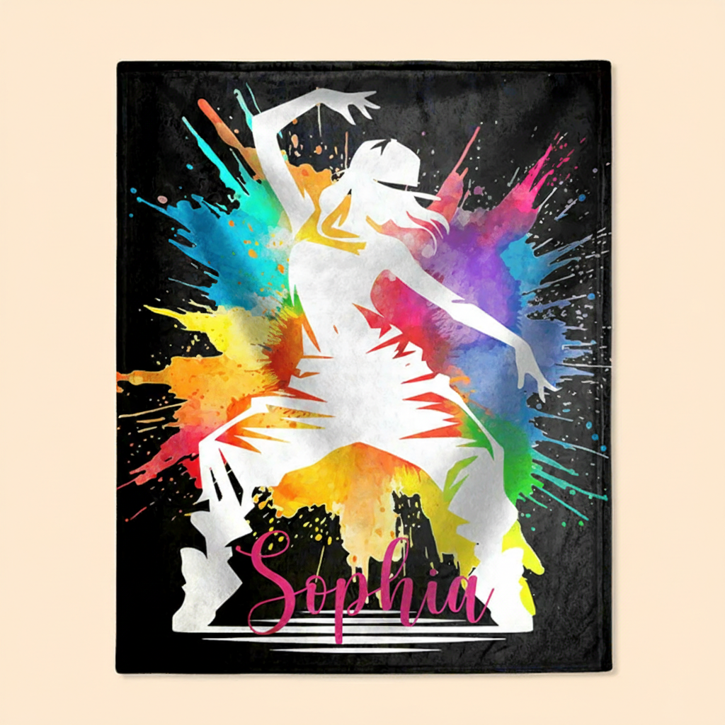 Personalized Colorful Splash Ink Hip Hop Boy Girl Blanket Flannel Blanket Dance Lover Blanket with Name