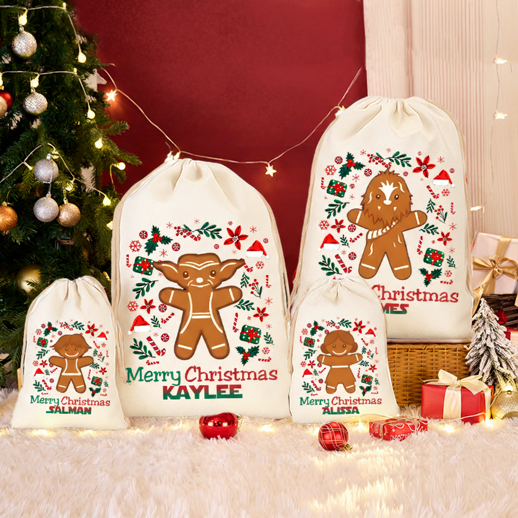 Personalized Cartoon Gingerbread Movie Christmas Sack for Classic Movie Lovers Santa Sack Christmas Gift Bag for Kids