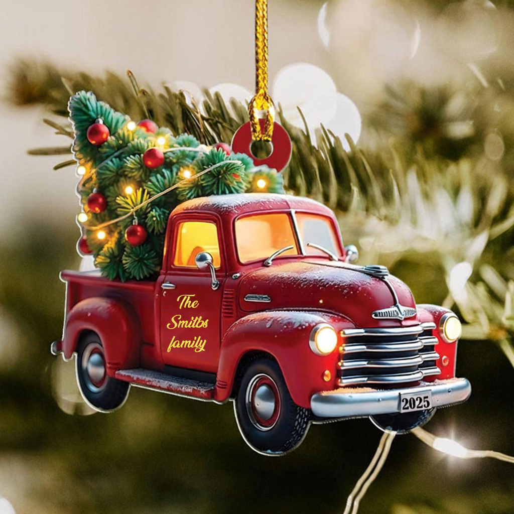 Personalized Red Truck Christmas Ornament and Custom Name Ornament and Personalized Christmas Ornament