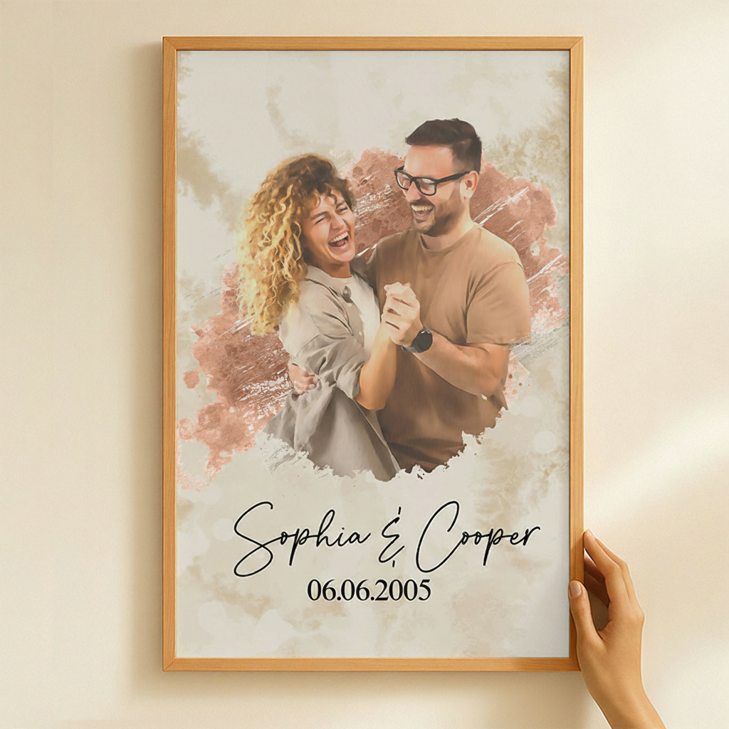 Personalized Watercolor Style Photo Wall Art For Couples Anniversary Poster Without Frame Custom Art Lover Gift Custom Portrait