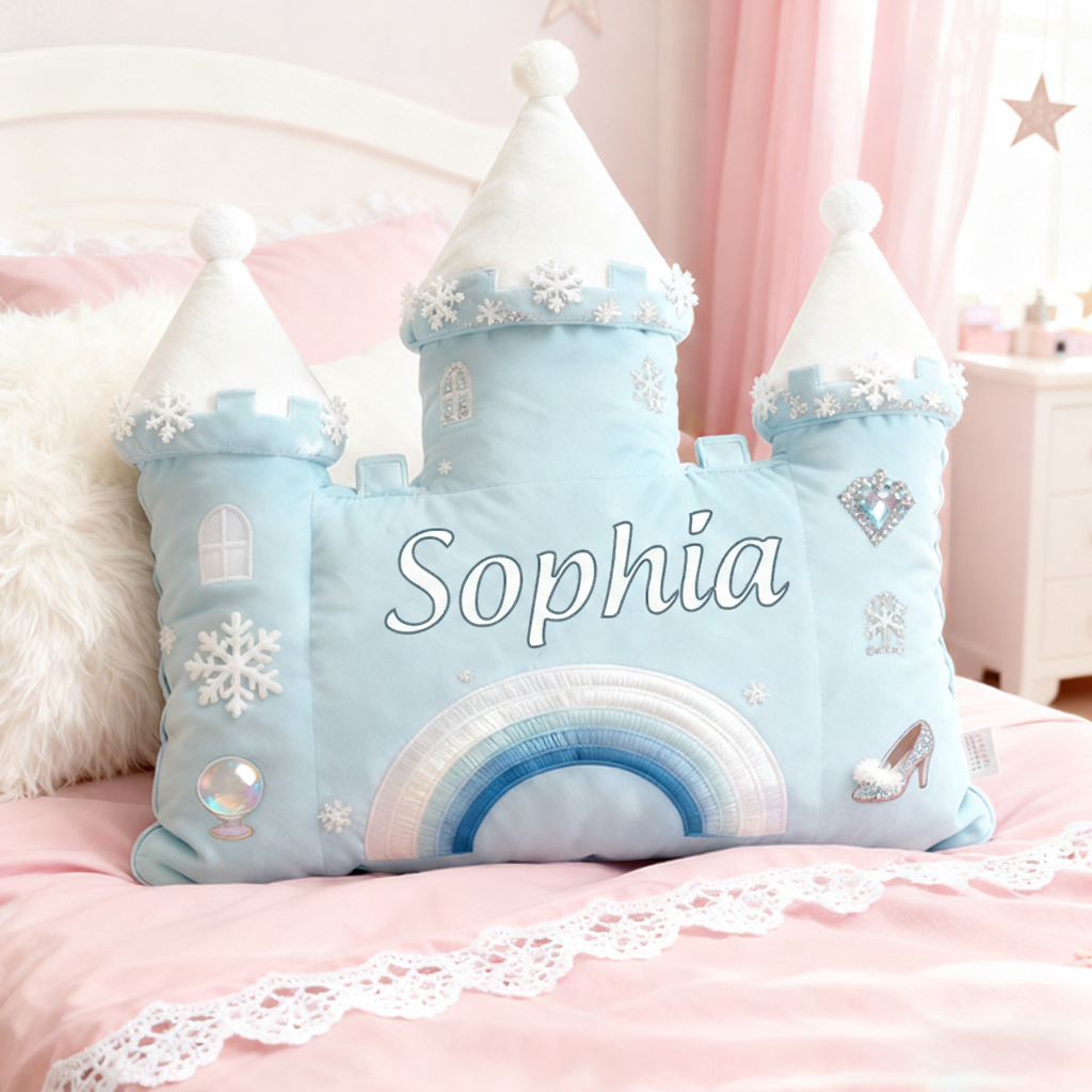 Personalized Castle Pillow with Rainbow Stars and Moon Design for Magical and Cozy Fairy Tale Pillow Custom Pillow Christmas Gift for Kids