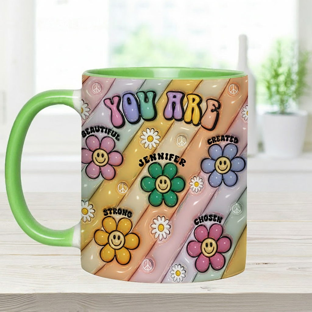 Personalized Hippie Accent Mug You Are Beautiful Strong Victorious Enough mug for Holiday Decor Family Gifts and Party Favors