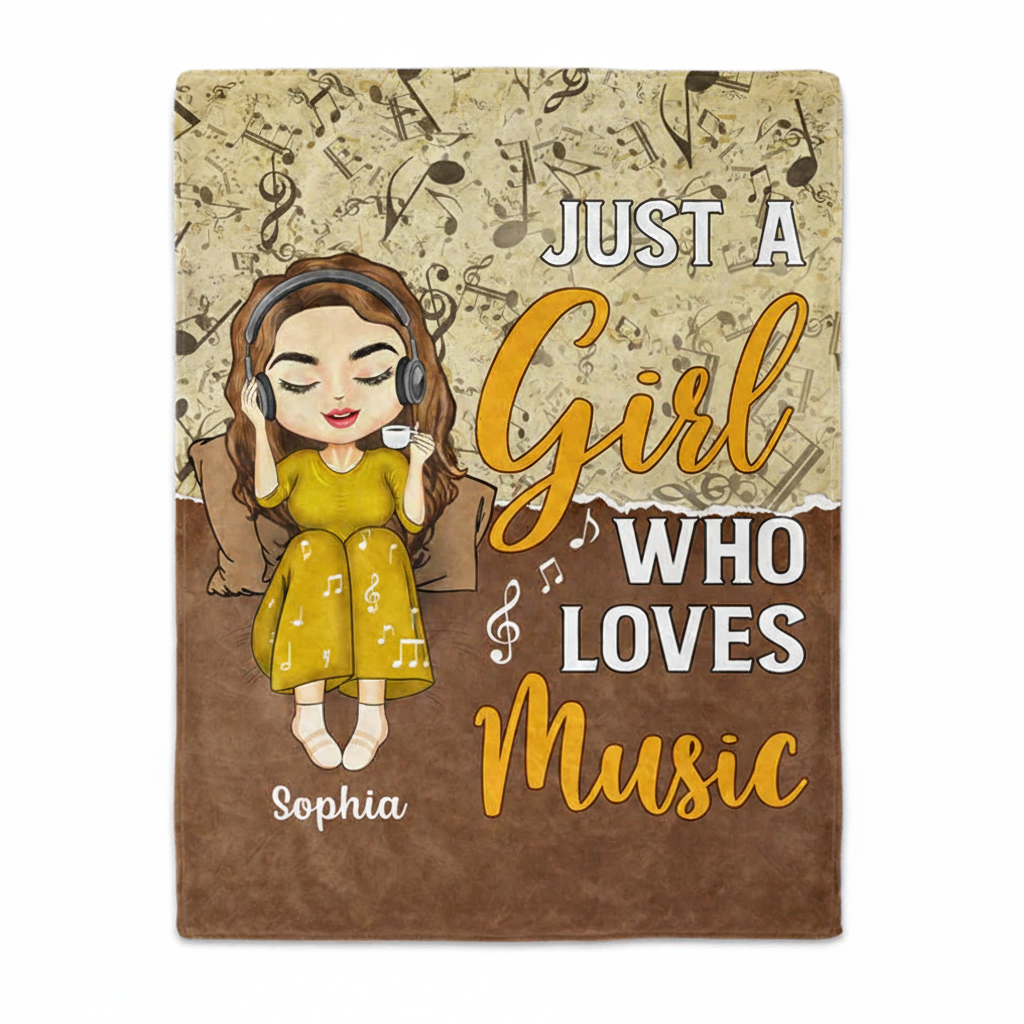 Personalized Just A Girl Who Loves Music Gift For Yourself Custom Fleece Blanket