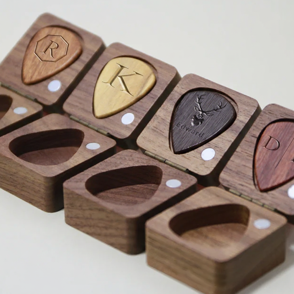 Personalized Wooden Guitar Picks Box Custom Guitar Pick Holder Storage Wood Guitar Plectrum Organizer Case Music Gift for Guitarist Musician