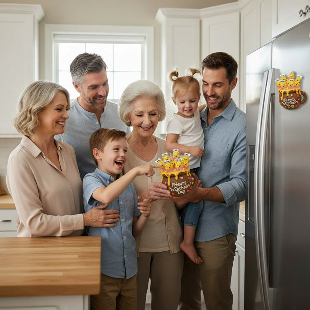 Personalized Mother's Day Bear Magnetic Fridge Magnet with Custom the Number of People Names and Text for Mother Grandmother Family