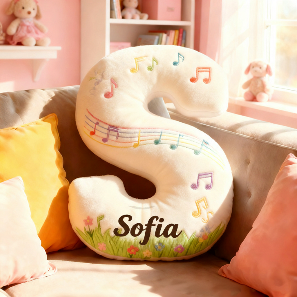 Personalized Graphic 3D Print Music Garden Pillow with Your Own Name Soft Stuffed Toy for Kids Music Lovers Unique Decorative Cushion for Girls' Room and Music Room