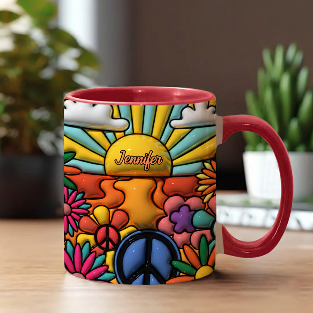 Personalized Hippie Accent Mug Hippie Lover Gifts Colorful Hippie Coffee Mug Bohemian Coffee Mug Peace Love Cup