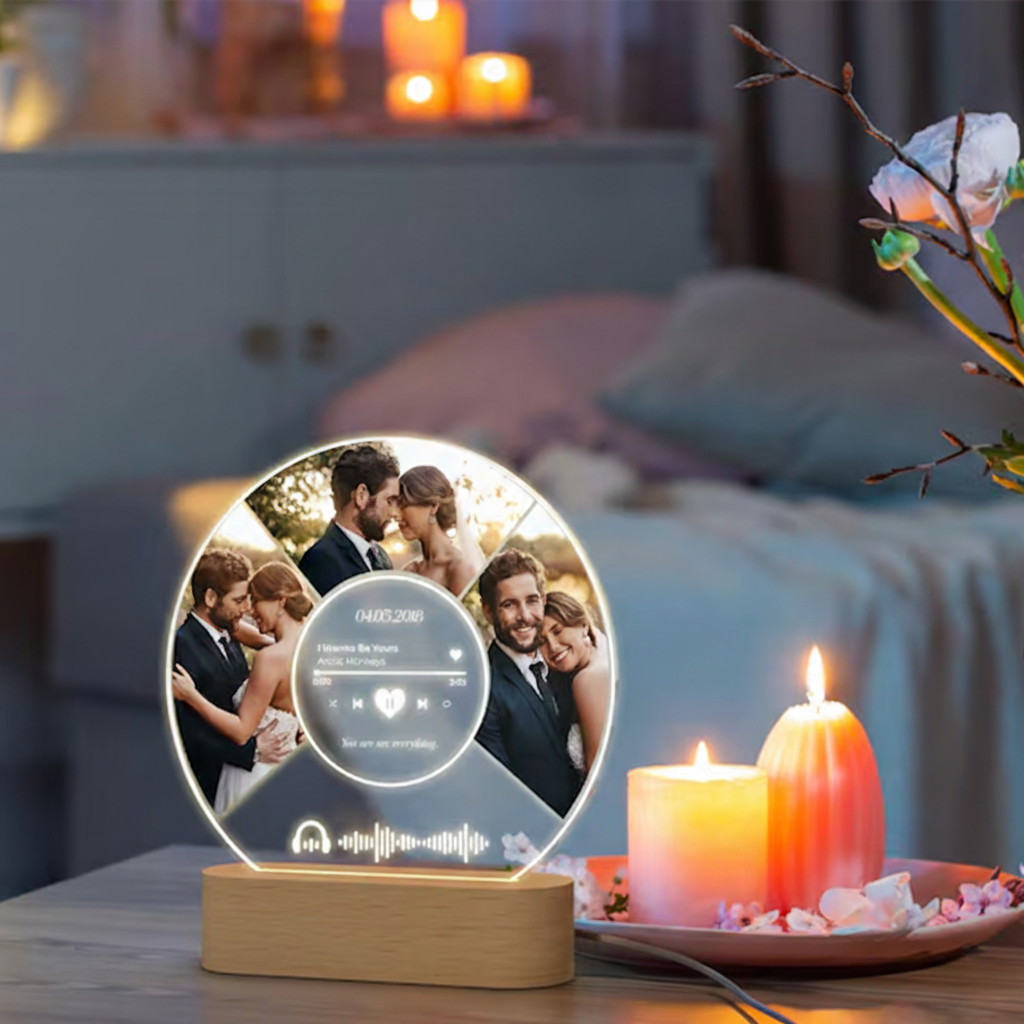 Personalized Song Plaque and Photo Night Light and Custom Music Plaque with Photos Music Lover Gift and Couple Gifts and Anniversary Gift for Couple