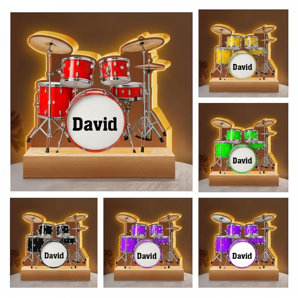 Personalized Drum Night Light Custom Name Drum Lamp Gifts Drum Player Music Night Light