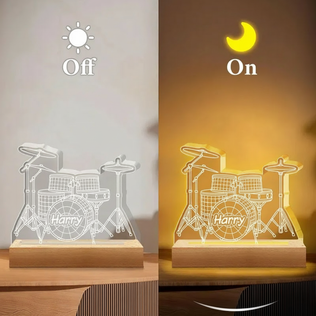 Personalized Drum Night Light Custom Name Drum Lamp Gifts Drum Player Music Night Light