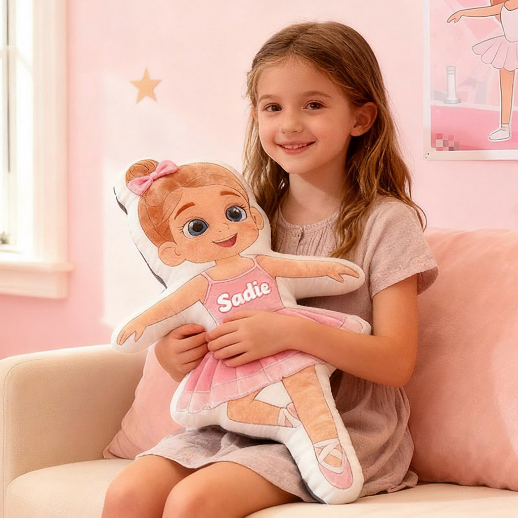 Personalized Ballet Dancers Pillow with Your Name Soft Stuffed Toy for Kids Unique Decorative Cushion for Girls' Room and Dance Studio