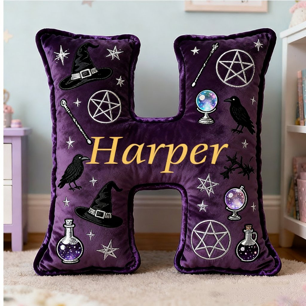 Personalized Mystical Witchcraft Pillow with Pentagrams  Crystal Balls Magic Potions Ravens and Starry Night Design Graphic 3D Print Pillow