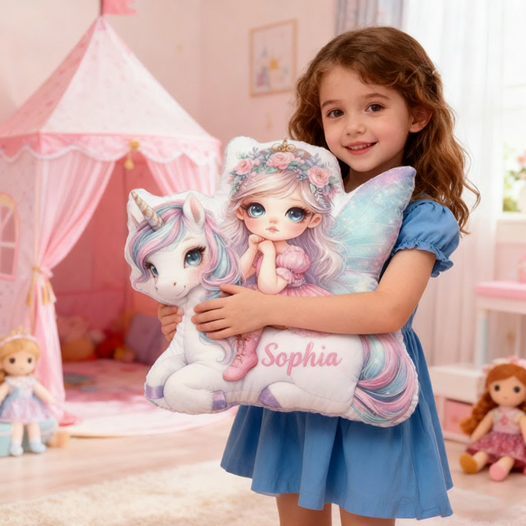 Personalized Name Fairy Christmas Gift Pillow Pastel Colors Custom Name and Whimsical Fantasy Style Graphic 3D Print Pillow for Kids