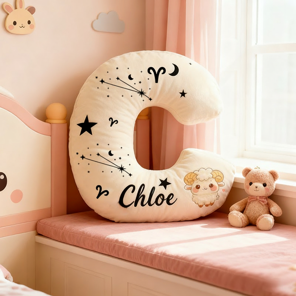 Personalized Zodiac Pillow with Constellations Zodiac Symbols Stars Moons and Cute Ram Design for a Cozy Astrological Touch Graphic 3D Print Pillow