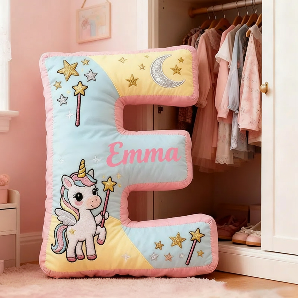 Personalized Graphic 3D Print Magic Horse Pillow with Your Own Name Soft Stuffed Toy for Kids Unique Decorative Cushion for Girls' Room