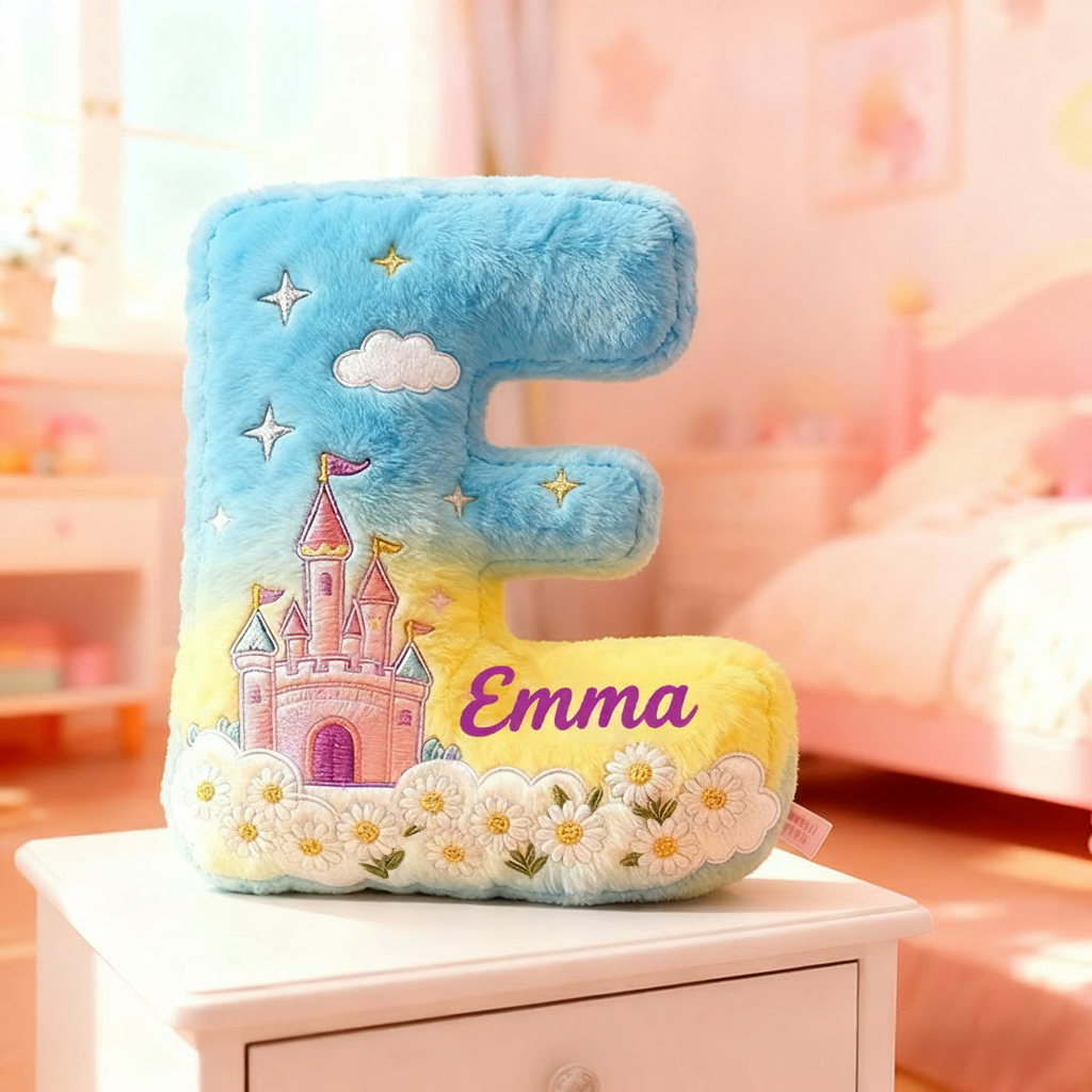 Personalized Graphic 3D Print Magic Castle Letter Pillow with Your Own Name Soft Stuffed Toy for Kids Unique Decorative Cushion for Girls' Room