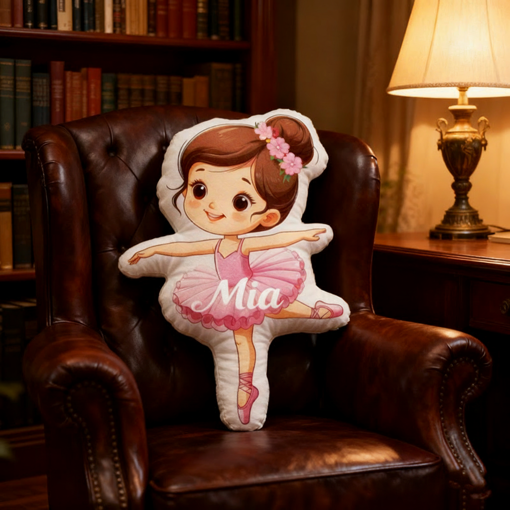 Personalized Ballet Girl Pillow with Your Name Soft Stuffed Toy for Kids Unique Decorative Cushion for Girls' Room and Dance Studio