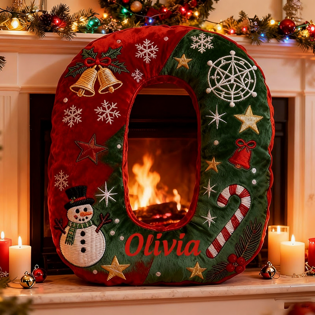 Personalized Letter Christmas Gift Pillow with Name Festive Red and Green Design Graphic 3D Print Pillow for Kids