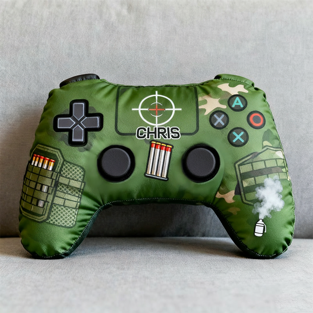 Personalized Graphic 3D Print FPS Style Game Controller Shaped Pillow for Game Lovers Plush Pillow Christmas Gift for Kids