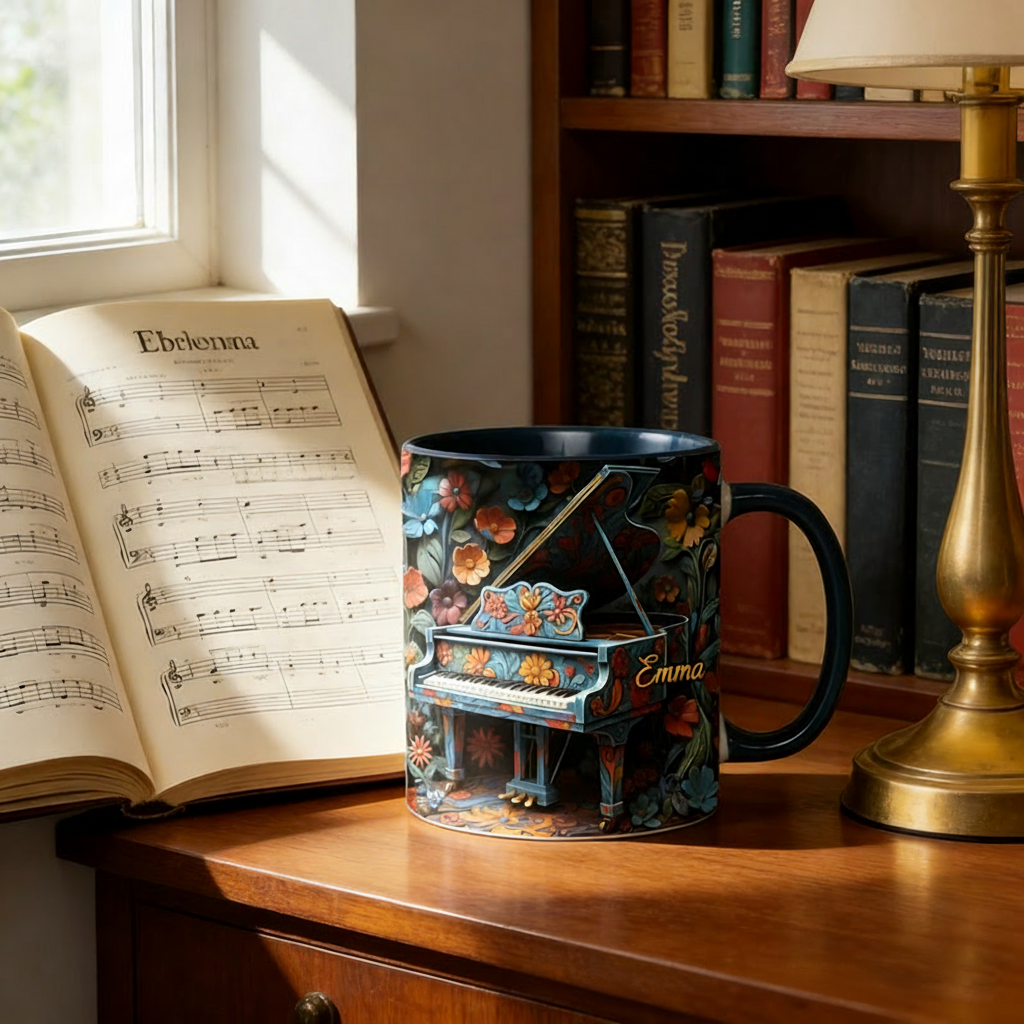 Personalized Piano Mug Custom Name Gift for Her Music Lover Piano Lover Present for Mother Wife Daugther Girlfriend