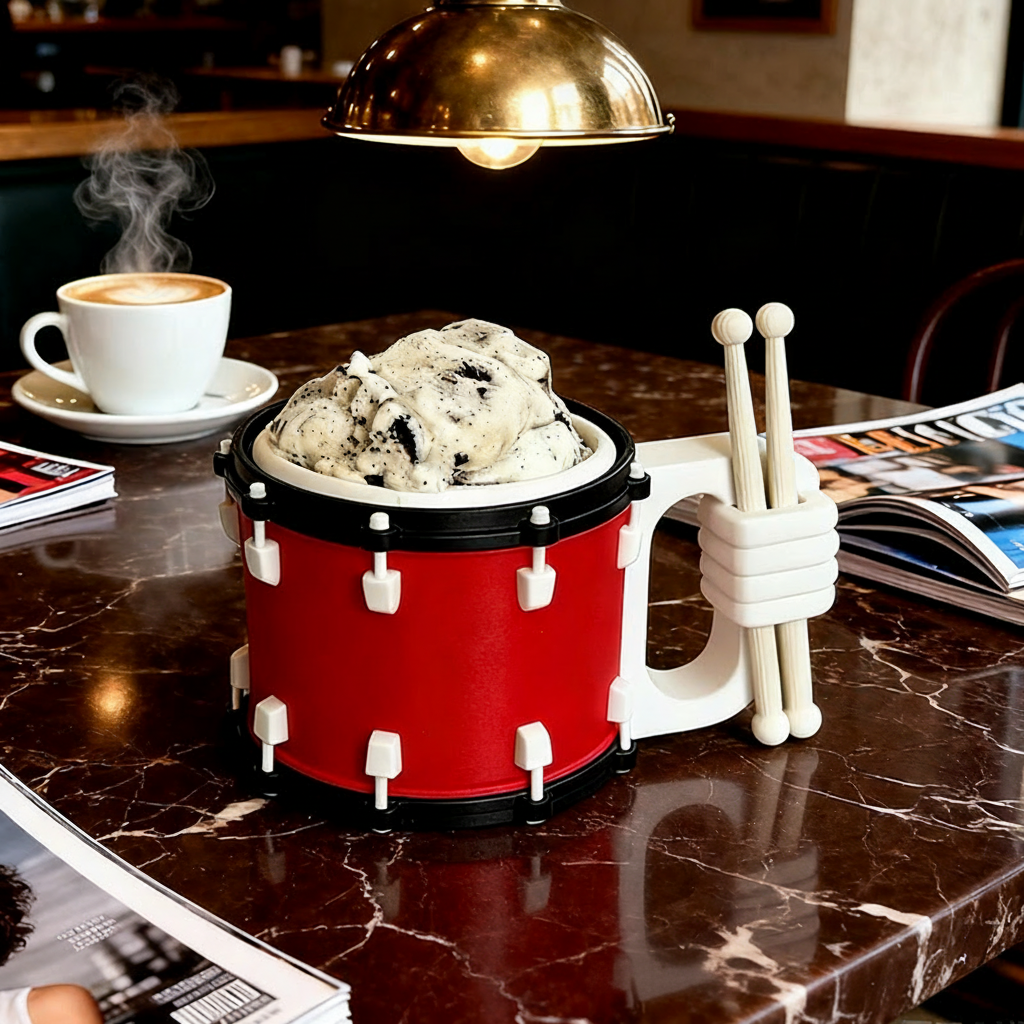 Personalized Drum Music Ice Cream Pint Holder with Spoon Slots Eco-Friendly 3D Print for Music Lovers