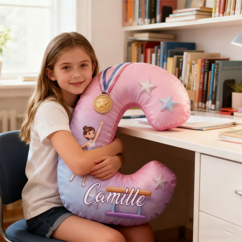 Personalized Graphic 3D Print You Are My Champion Gymnastic Alphabet Shaped Pillow for Gymnastic Lovers Initial Pillow Christmas Gift for Kids