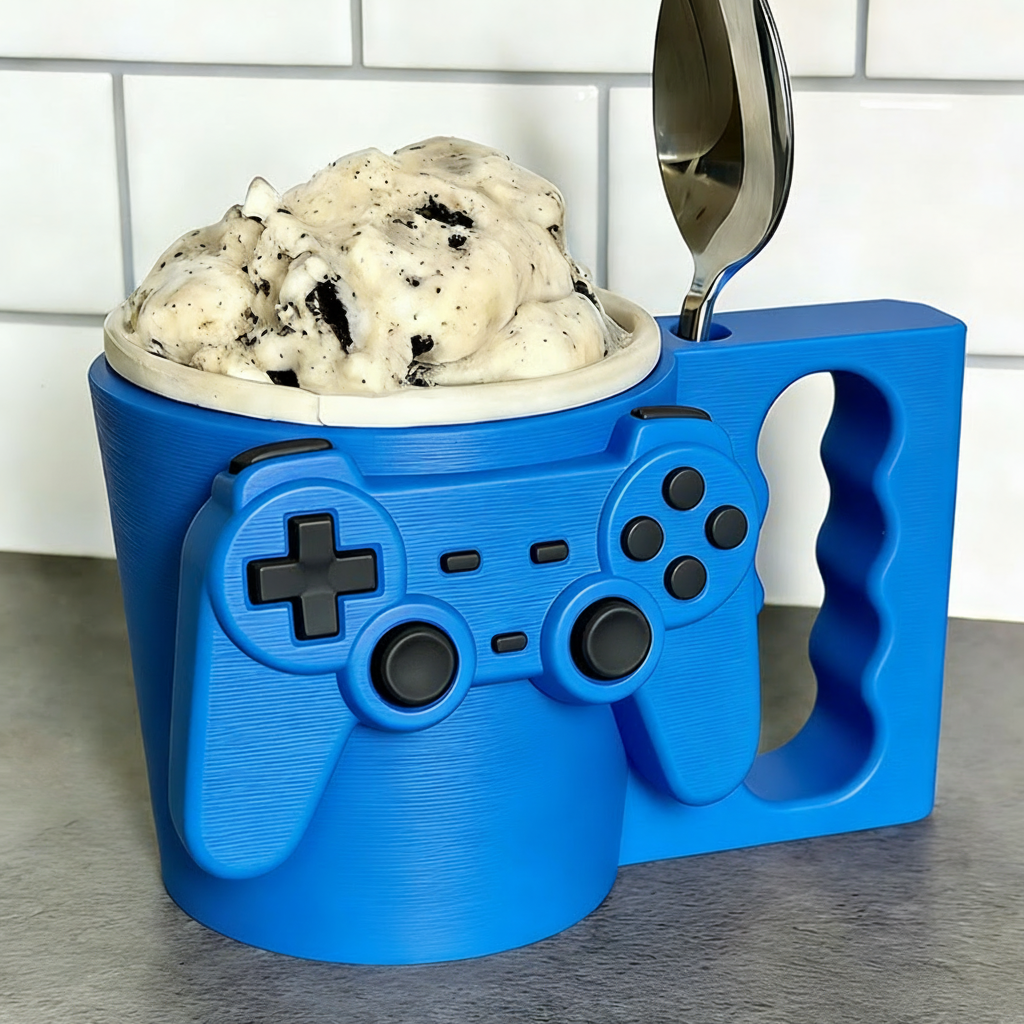 Personalized Couple Controller Gamer Ice Cream Pint Holder with Spoon Slots Eco-Friendly 3D Print for Game Lovers
