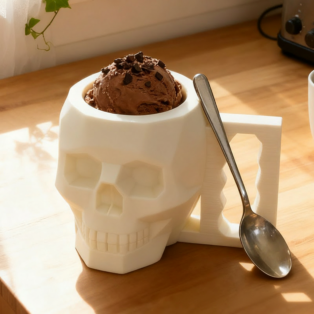 Personalized Low Poly Style Skull Gamer Ice Cream Pint Holder with Spoon Slots Eco-Friendly 3D Print for Game Lovers