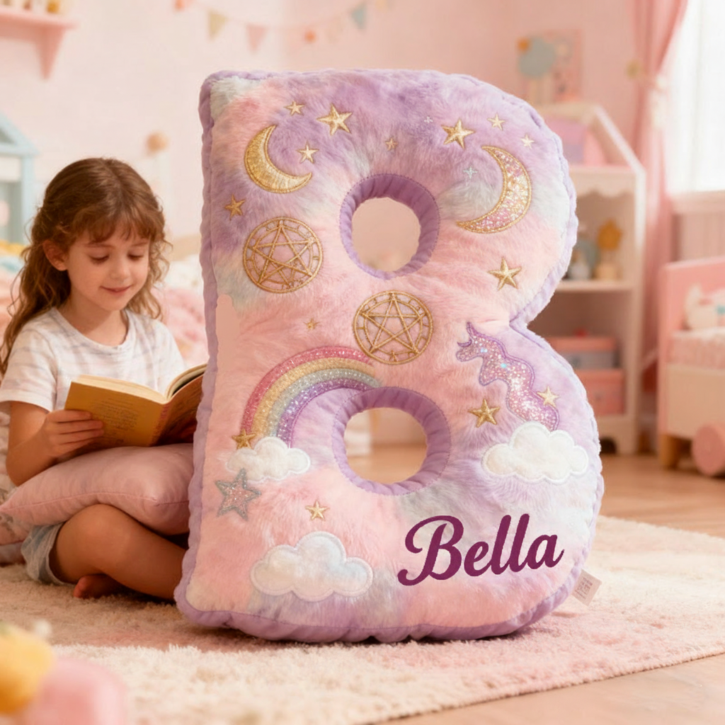 Personalized Graphic 3D Print Magic Rainbow Letter Pillow with Your Name Soft Stuffed Toy for Kids Unique Decorative Cushion for Girls' Room