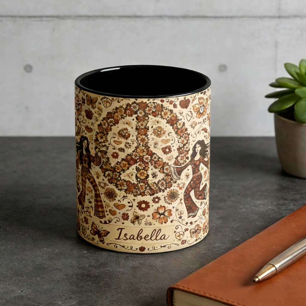 Personalized Hippie Time Music Mug Custom Name Colorful Hippie Car Hippie Coffee Mug Bohemian Coffee Mug