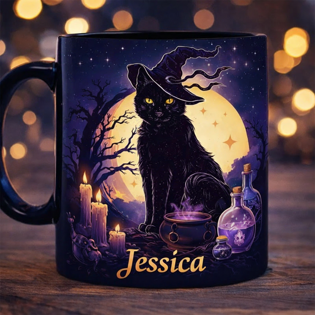 Personalized Vintage Black Cat Witch Magical Mug Coffee Mug Magic Lover Mug Witchcore Gift Coffee Mug