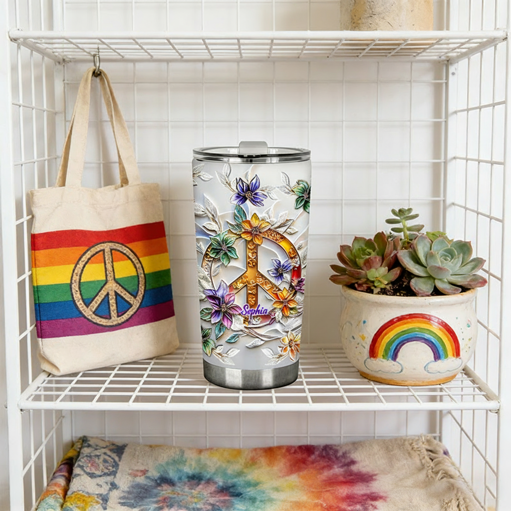 Personalized 2D Flat Golden Strings 20oz Tumbler Custom Hippie Themed Tumbler for Music Lovers