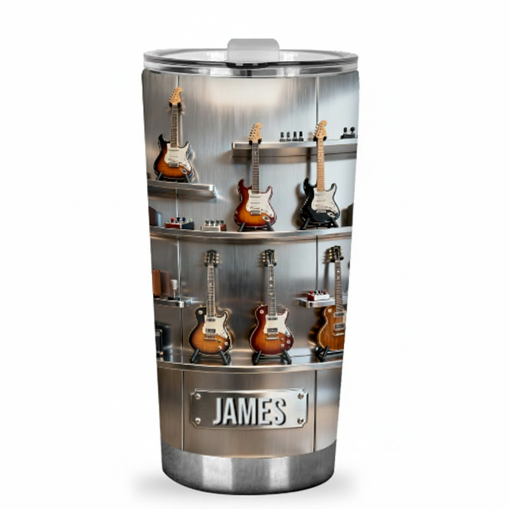 Personalized 2D Flat String Symphony 20oz Tumbler Custom Guitar Themed Tumbler for Music Lovers